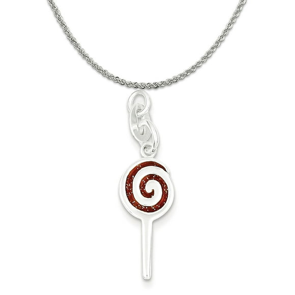Sterling Silver Girls .8mm Box Chain 3D Lollipop Round Packaged Sucker Pendant Necklace Sterling Silver Girls .8mm Box Chain 3D Lollipop Round Packaged Sucker Pendant Necklace